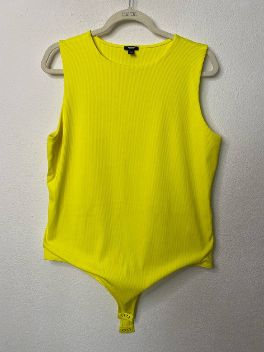 Express Yellow Sleeveless Bodysuit XL Ribbed Sculpting Neoncore Electric Minimal
